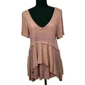 Lavender Field Womens SM Mauve Rayon Draped Tunic Top Short Sleeves Cottagecore